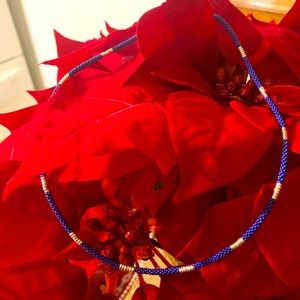 Authentic Lagos, marine blue and sterling, silver caviar station necklace.